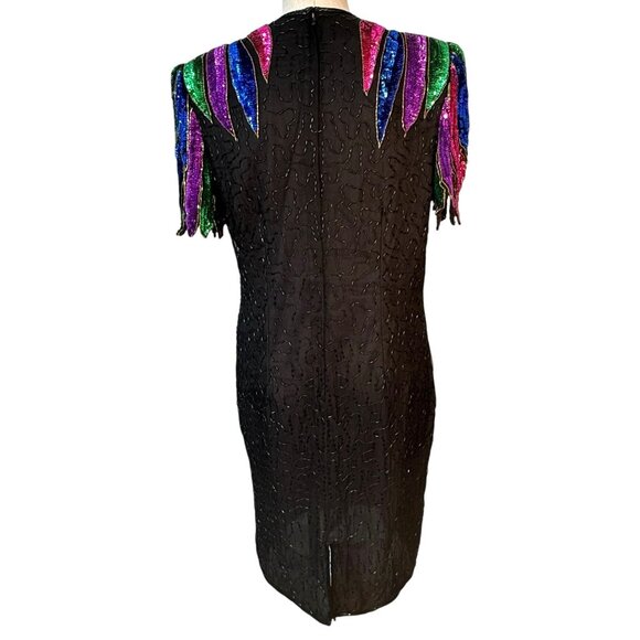 VTG Women’s Stenay Evening Dress Black With Sequins Beads Size Large Formal New - Picture 5 of 10